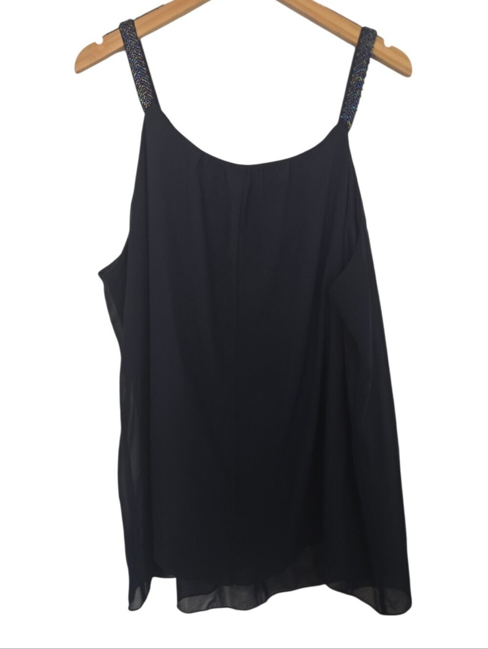 💙 MANER Navy Beaded Strap Chiffon Tank Top Plus Size 3XL - Picture 3 of 6